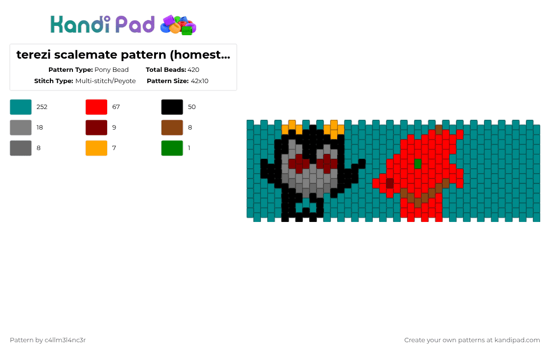 terezi scalemate pattern (homestuck) - Pony Bead Pattern by c4llm3l4nc3r on Kandi Pad - teal,red