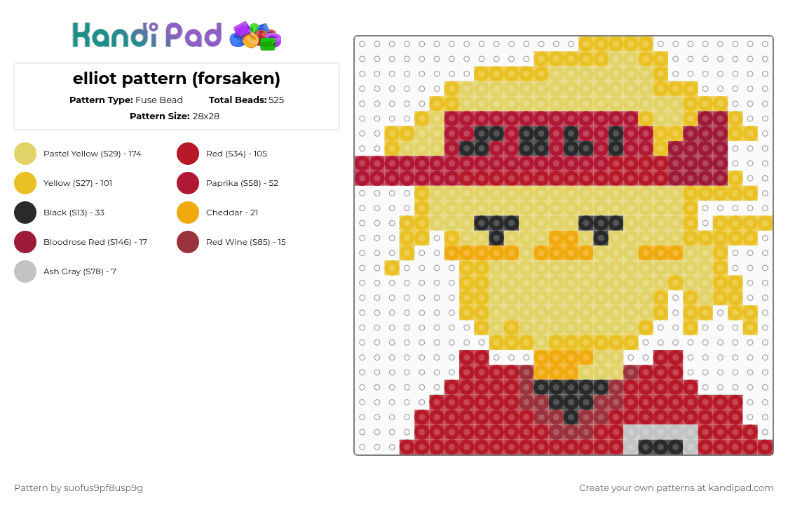elliot pattern (forsaken) - Fuse Bead Pattern by c4llm3l4nc3r on Kandi Pad - yellow,red