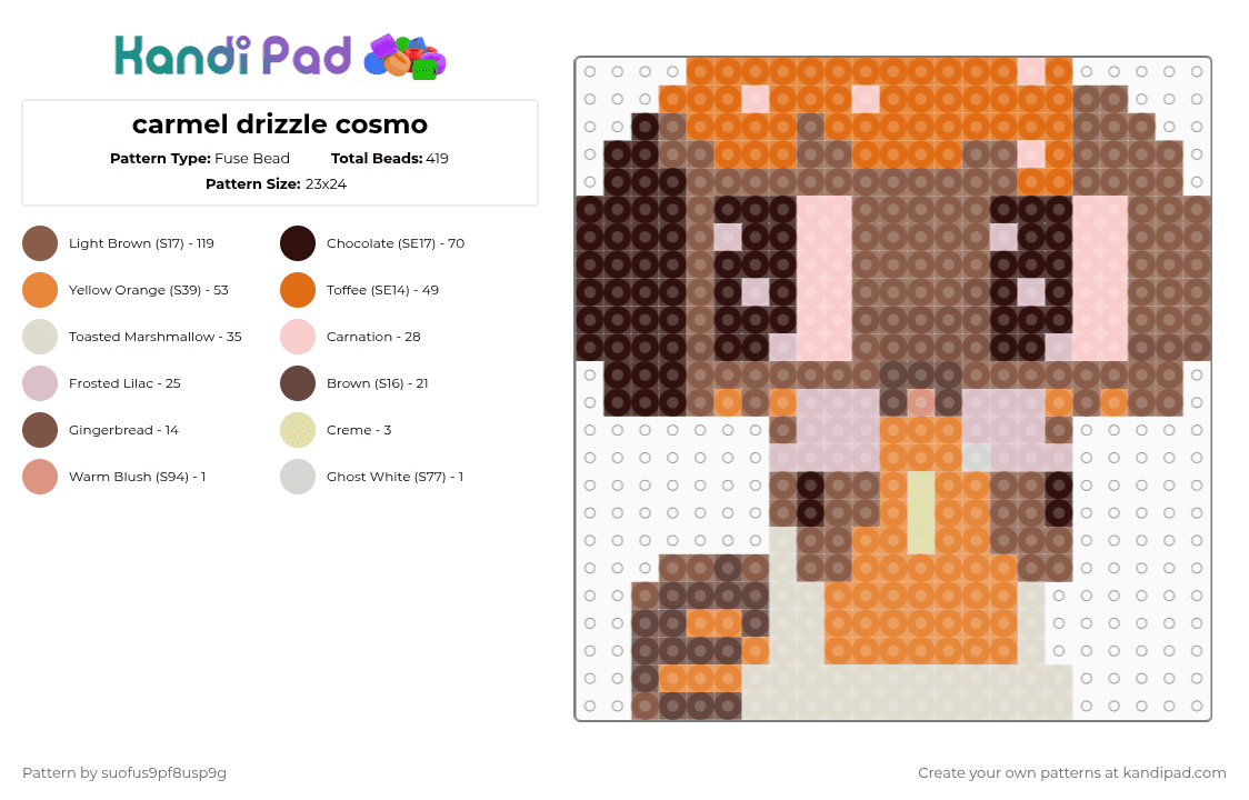 carmel drizzle cosmo - Fuse Bead Pattern by c4llm3l4nc3r on Kandi Pad - orange,beige,tan,brown