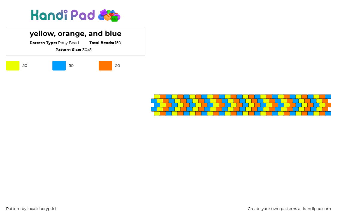 yellow, orange, and blue - Pony Bead Pattern by localishcryptid on Kandi Pad - chevron,geometric,cuff,vibrant,statement,pattern,blue,yellow,orange