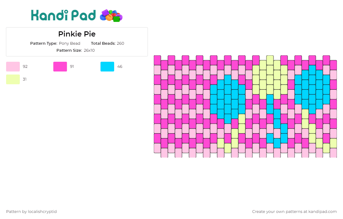 Pinkie Pie - Pony Bead Pattern by localishcryptid on Kandi Pad - pinkie pie,balloons,my little pony,cuff,playful,cheerful,animated,joyful,themed,party,pink
