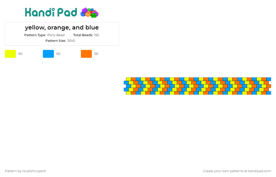 yellow, orange, and blue - Pony Bead Pattern by localishcryptid on Kandi Pad - chevron,geometric,cuff,vibrant,statement,pattern,blue,yellow,orange