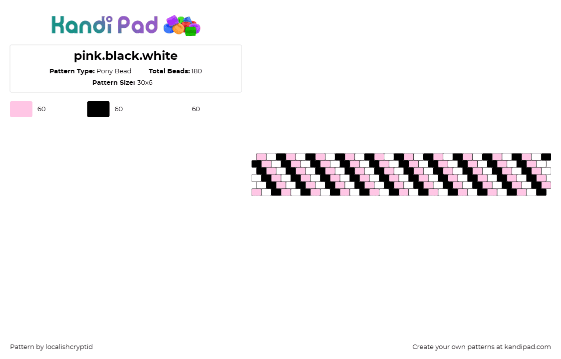 pink.black.white - Pony Bead Pattern by localishcryptid on Kandi Pad - stripes,cuff,classic,timeless,style,striking,pink