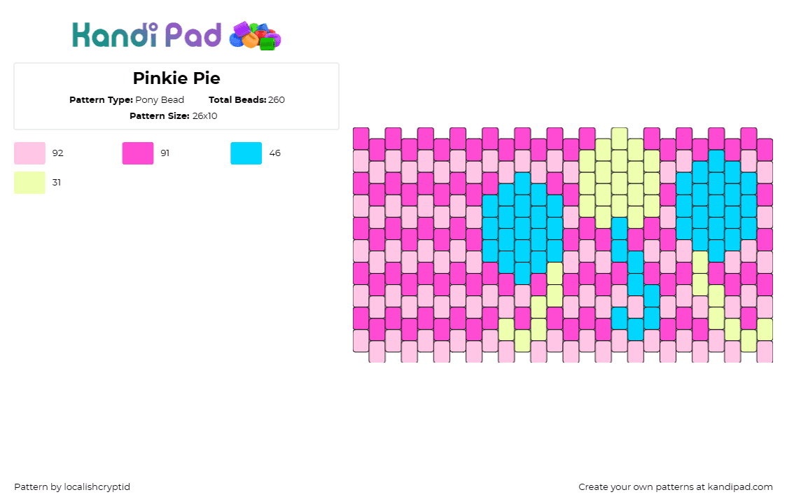 Pinkie Pie - Pony Bead Pattern by localishcryptid on Kandi Pad - pinkie pie,balloons,my little pony,cuff,playful,cheerful,animated,joyful,themed,