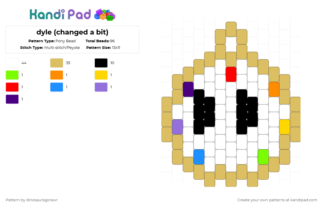 dyle (changed a bit) - Pony Bead Pattern by dinosaursgorawr on Kandi Pad - dandysworld, dw, dyle, kandi, roblox, silly, stopwatch, videogame, white, yellow