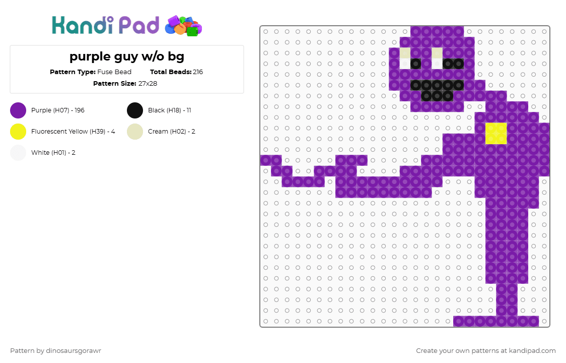 purple guy w/o bg - Fuse Bead Pattern by dinosaursgorawr on Kandi Pad - purple
