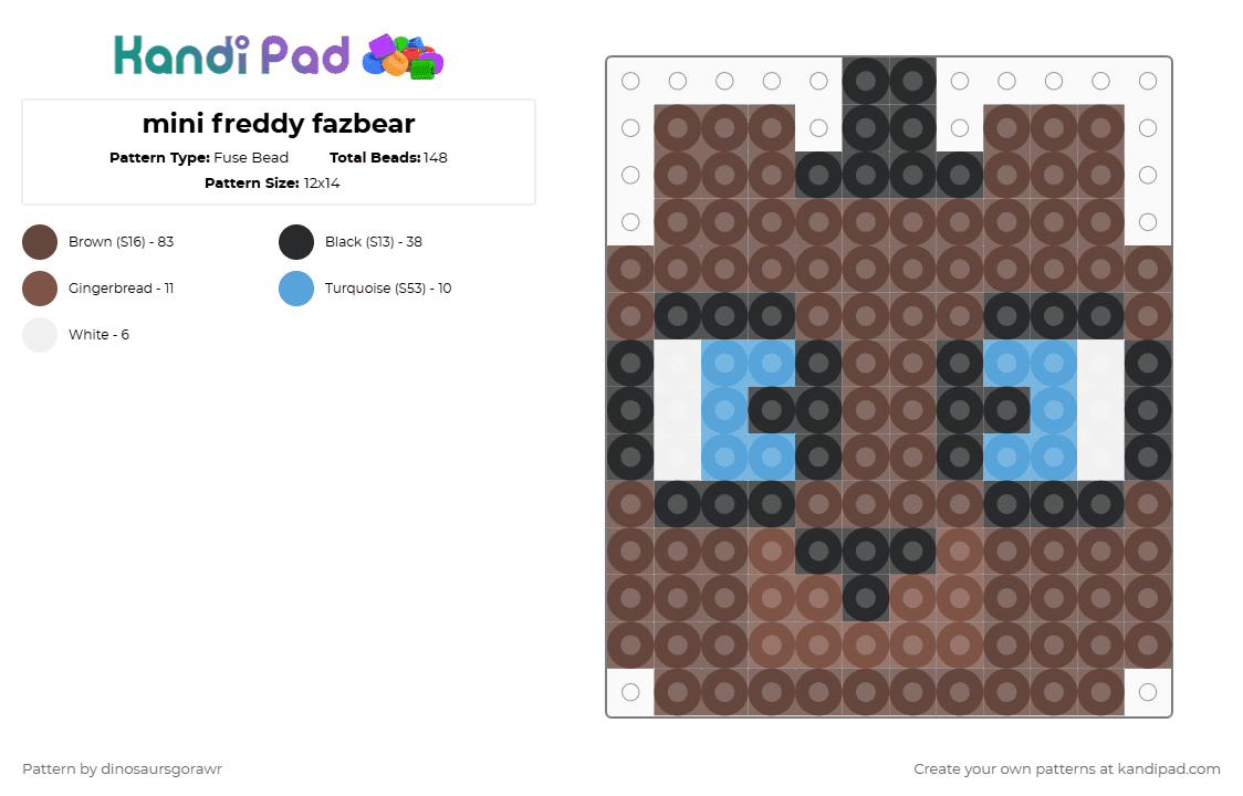 mini freddy fazbear - Fuse Bead Pattern by dinosaursgorawr on Kandi Pad - brown,silly,fnaf,freddy,bear,fazbear,fivenightsatfreddys,chibi,cute