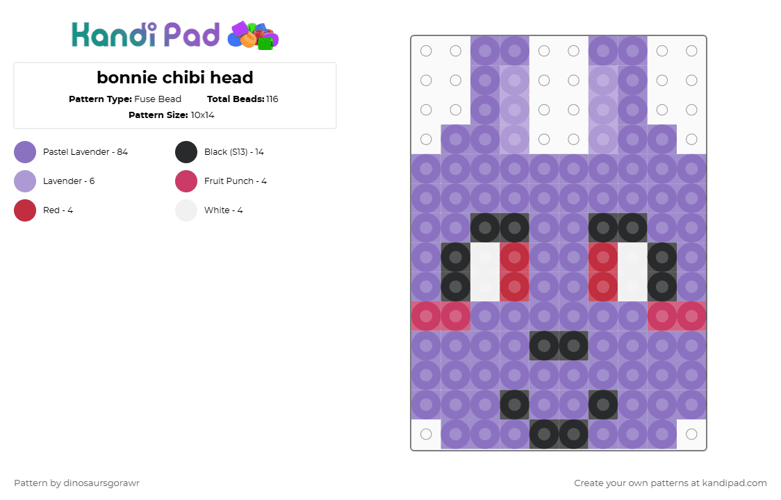 bonnie chibi head - Fuse Bead Pattern by dinosaursgorawr on Kandi Pad - blue,fnaf,silly,bonnie,chibi,fnaf1,fivenightsatfreddys,bunny,kandi
