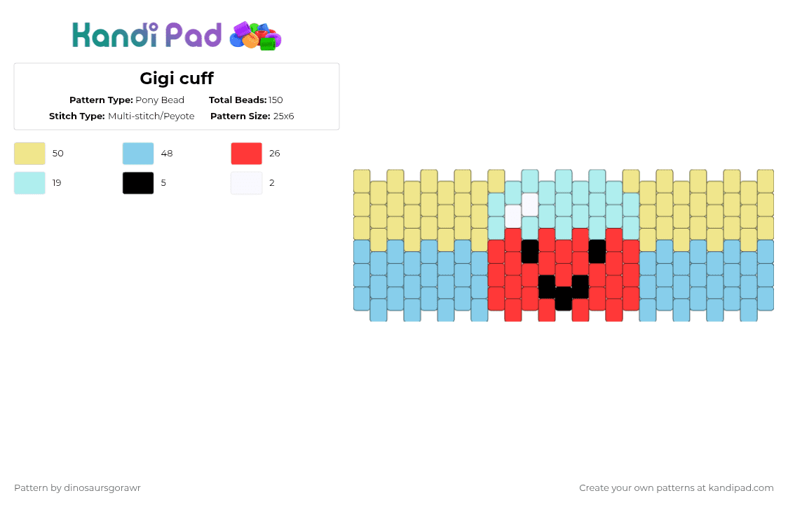 Gigi cuff - Pony Bead Pattern by dinosaursgorawr on Kandi Pad - yellow,light blue,gigi,dandysworld,dw,kandi,xuff,multistitch,preppy,gamble