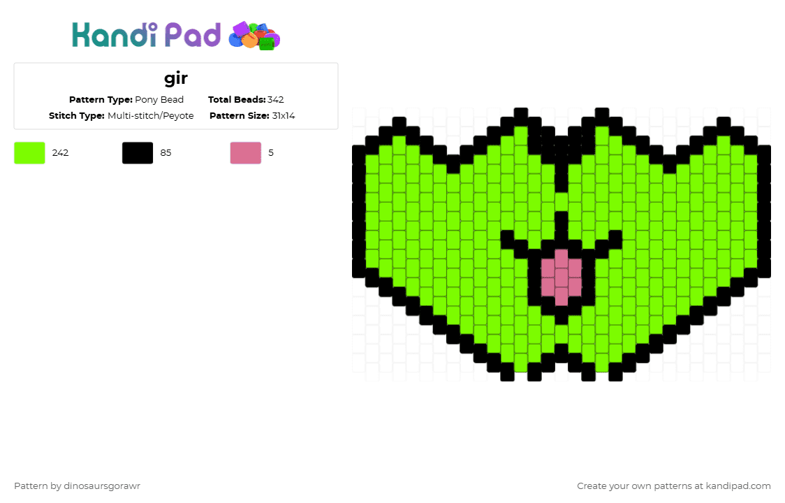 gir - Pony Bead Pattern by dinosaursgorawr on Kandi Pad - green