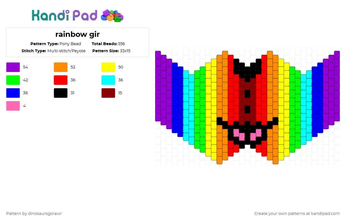 rainbow gir - Pony Bead Pattern by dinosaursgorawr on Kandi Pad - orange,green,colorful,gir,invaderzim,scenekid,kandikid,hehe,rainbow,dog,mask