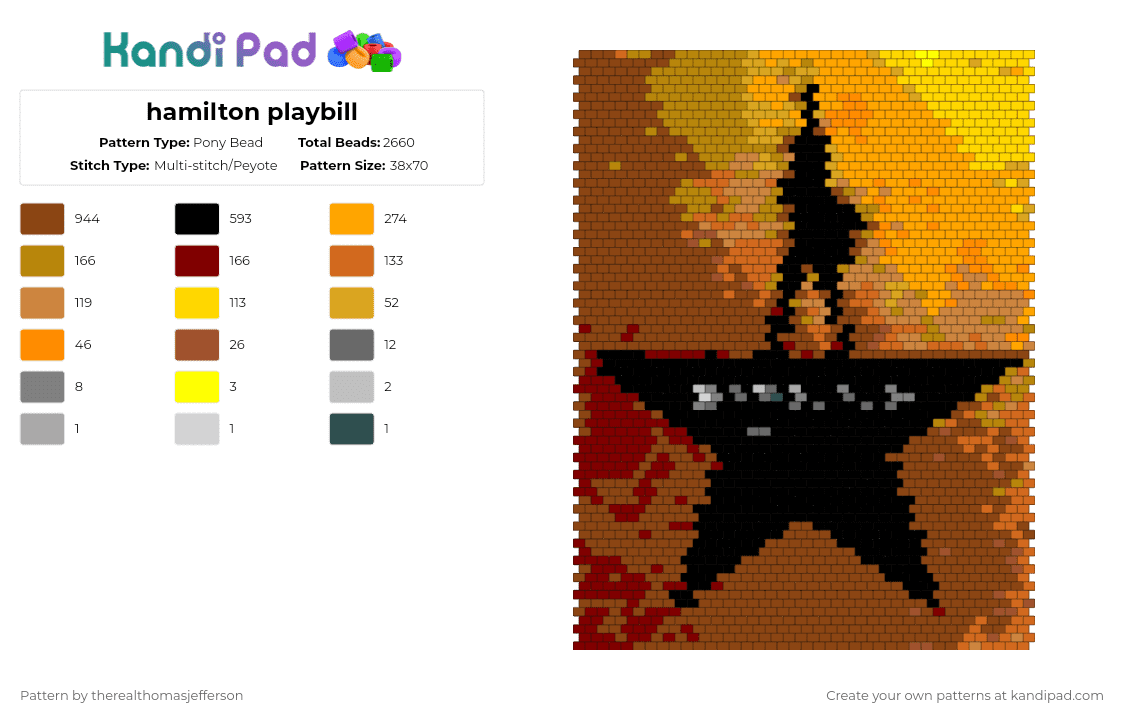 hamilton playbill - Pony Bead Pattern by therealthomasjefferson on Kandi Pad - red,orange