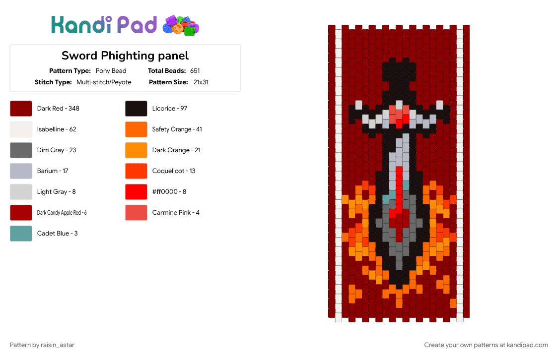 Sword Phighting panel - Pony Bead Pattern by raisin_astar on Kandi Pad - phighting, phightingroblox, red