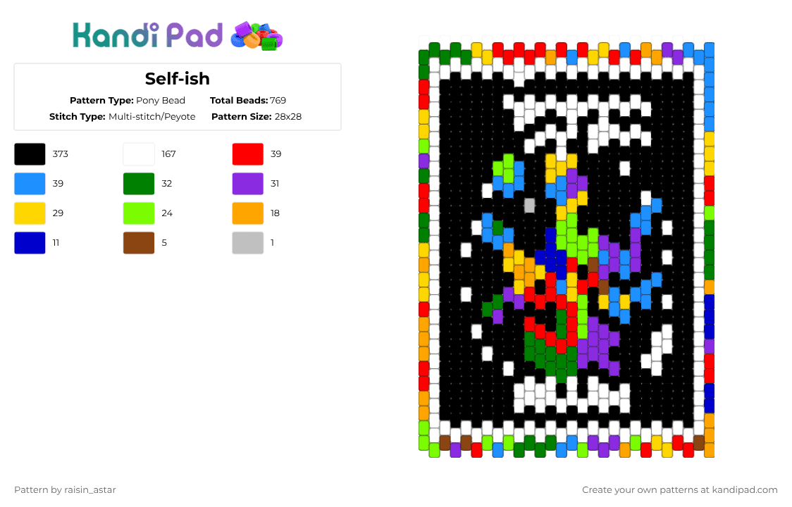 Self-ish - Pony Bead Pattern by raisin_astar on Kandi Pad - black,white,green,light blue,colorful
