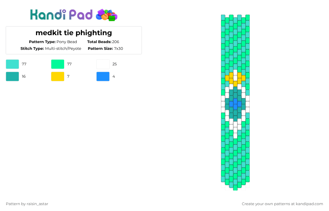 medkit tie phighting - Pony Bead Pattern by raisin_astar on Kandi Pad - light blue,teal