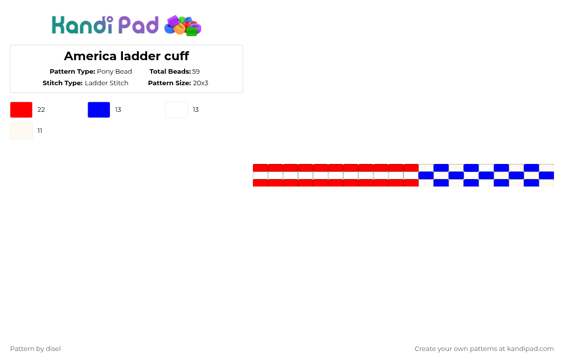 America ladder cuff - Pony Bead Pattern by disel on Kandi Pad - red,purple,amercia,kandi,kandi kids,easy