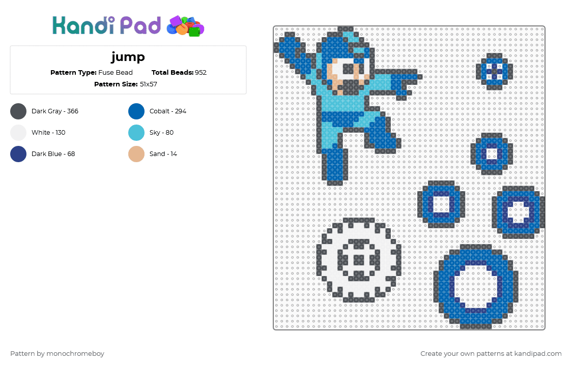 jump - Fuse Bead Pattern by monochromeboy on Kandi Pad - megaman,gaming,video game,gray,blue