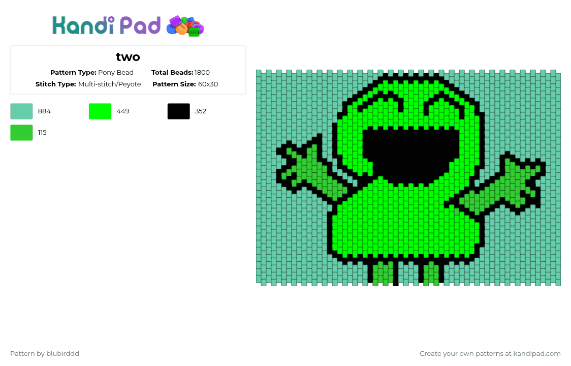two - Pony Bead Pattern by blubirddd on Kandi Pad - teal,green