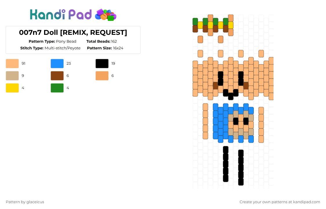 007n7 Doll [REMIX, REQUEST] - Pony Bead Pattern by glaceicus on Kandi Pad - light blue,orange,forsaken,roblox,007n7,hacker