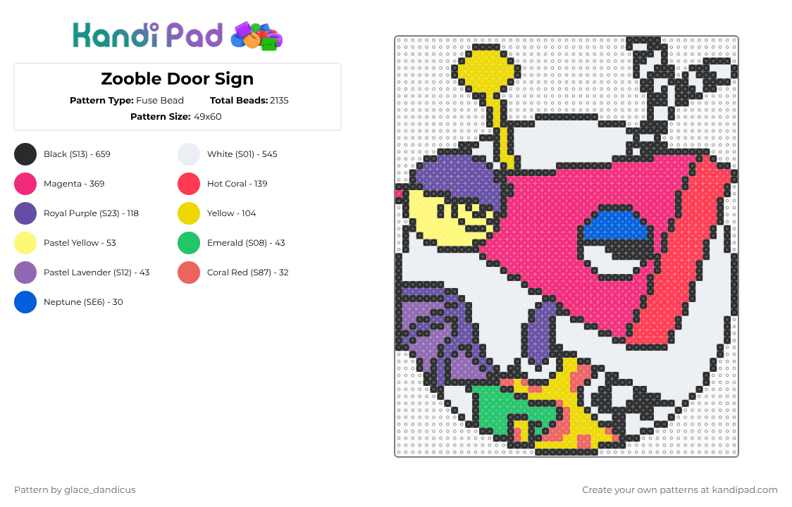 Zooble Door Sign - Fuse Bead Pattern by glaceicus on Kandi Pad - yellow,red,pink,tadc,the amazing digital circus,shapes,zooble,digital circus,door,sign