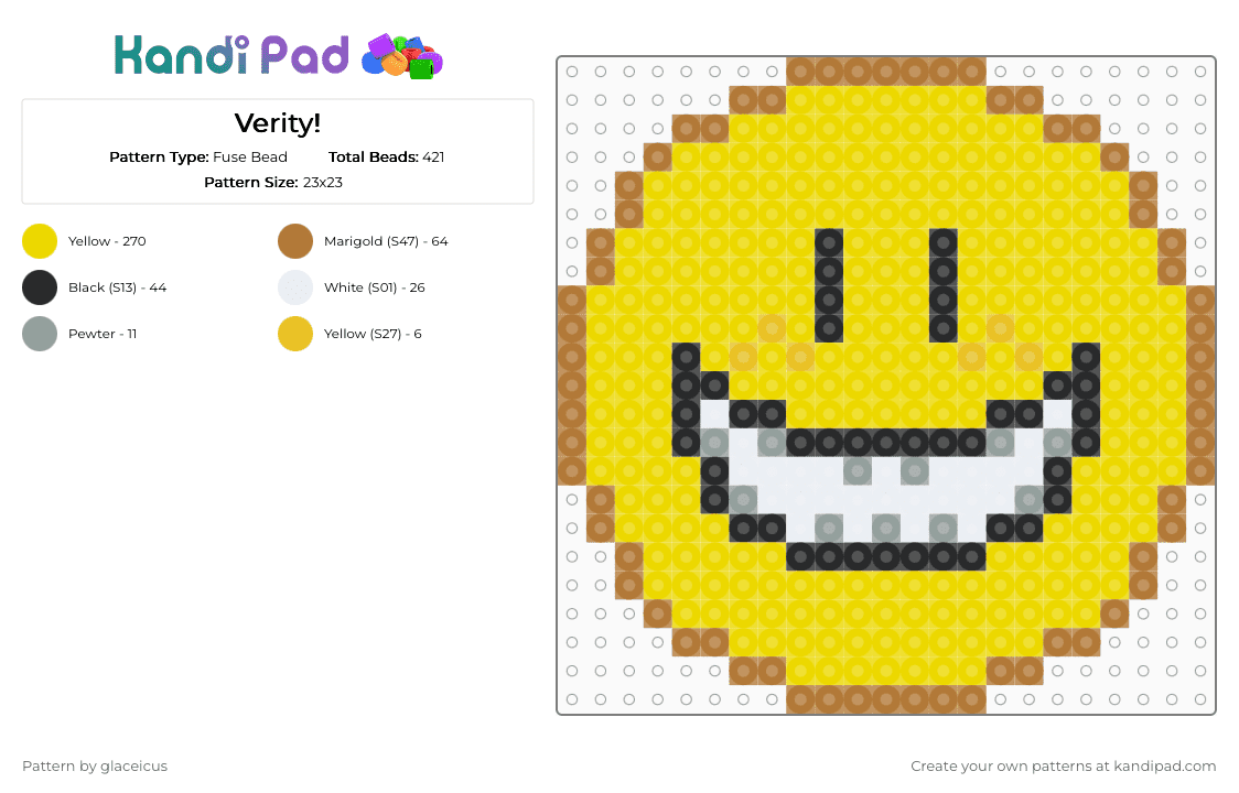 Verity! - Fuse Bead Pattern by glaceicus on Kandi Pad - black, minecraft, mod, smile, verity, yellow