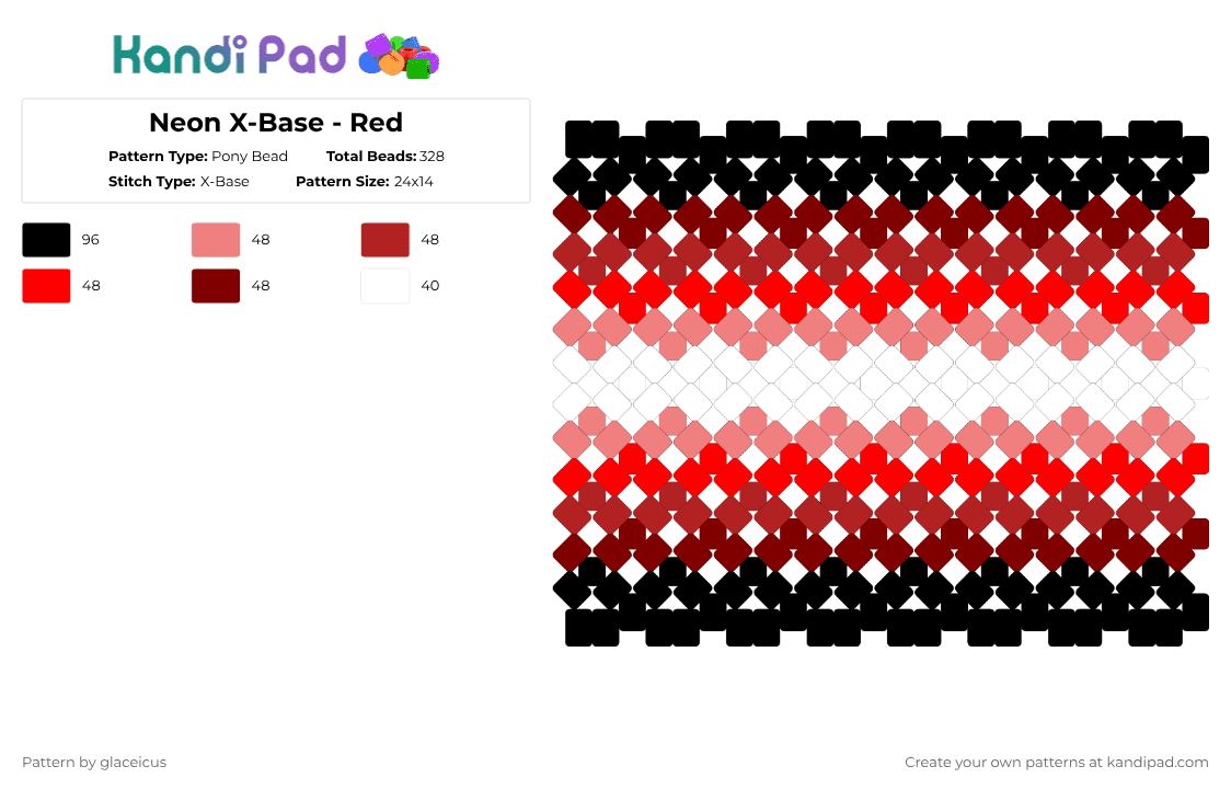 Neon X-Base - Red - Pony Bead Pattern by glaceicus on Kandi Pad - red,neon