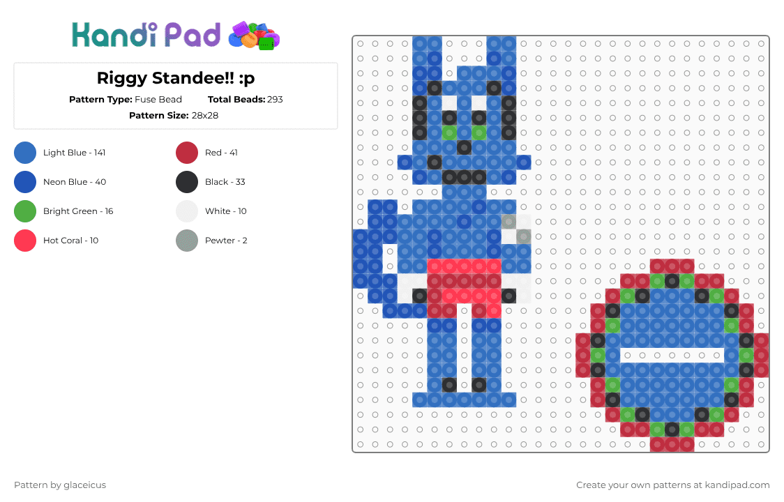 Riggy Standee!! :p - Fuse Bead Pattern by glaceicus on Kandi Pad - blue,toon turf,runkey,rabbit,monkey,riggy,danno,standee
