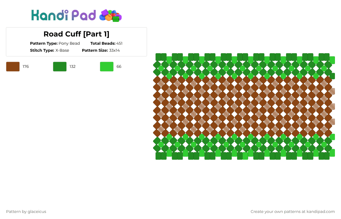 Road Cuff [Part 1] - Pony Bead Pattern by glaceicus on Kandi Pad - brown, dirt, grass, green, red, road, rotator, xbase