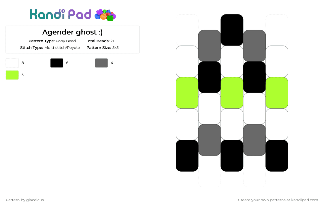 Agender ghost :) - Pony Bead Pattern by glaceicus on Kandi Pad - gray,green,ghost,spooky,agender,lgbtq
