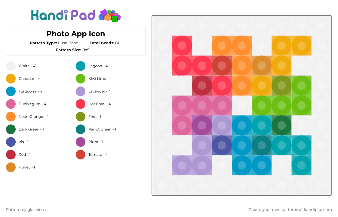 Photo App Icon - Fuse Bead Pattern by glaceicus on Kandi Pad - white,orange,green,red,colorful,cotdicons,photos,icon,apple,photo,app,small,rainbow
