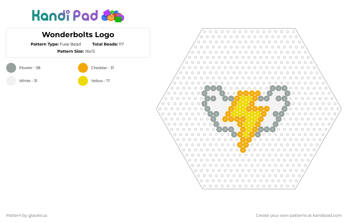 Wonderbolts Logo - Fuse Bead Pattern by glaceicus on Kandi Pad - orange,gray,cotdthunder,wonderbolts,mlp,my little pony,gen 4,thunder,lightning,yellow