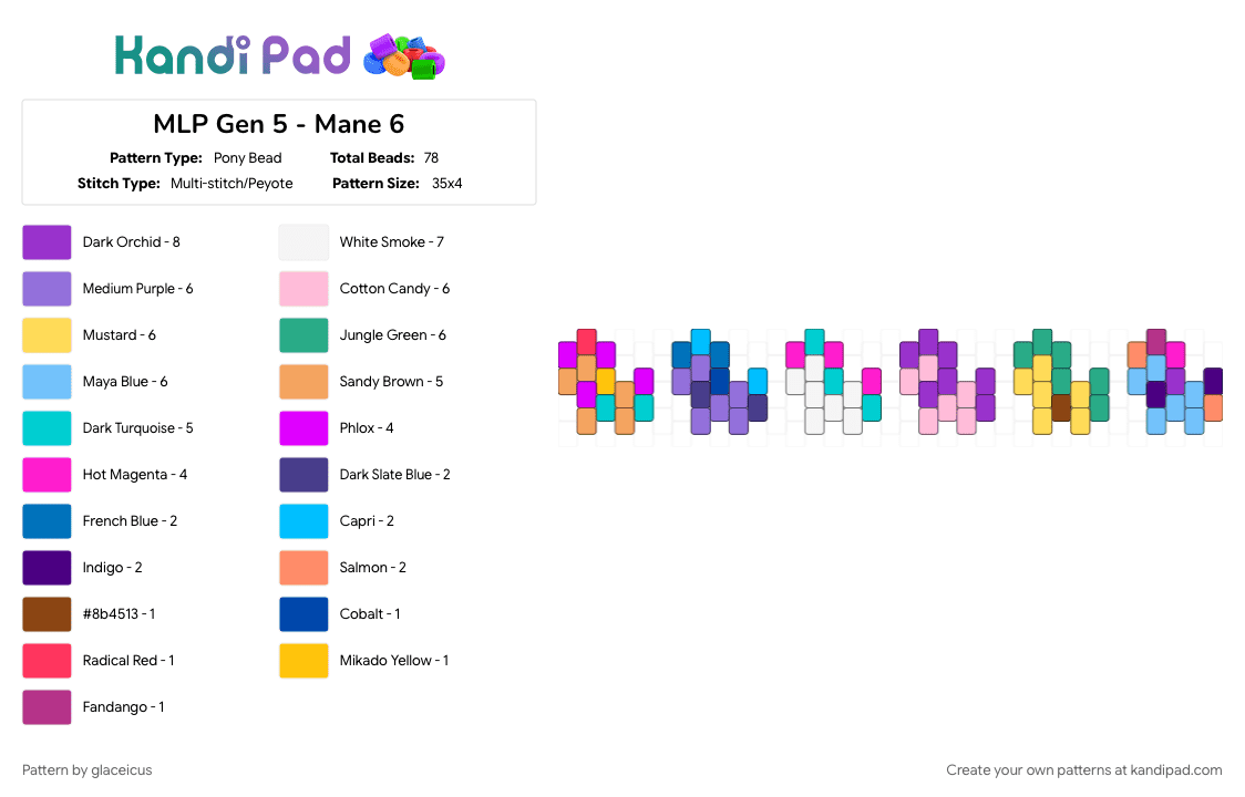 MLP Gen 5 - Mane 6 - Pony Bead Pattern by glaceicus on Kandi Pad - gen5, izzy moonbow, light blue, make your mark, mlp, my little pony, pink, pipp petals, purple, sunny starscout, zipp storm