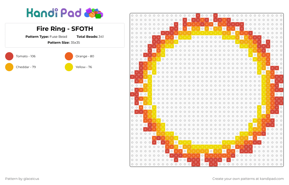 Fire Ring - SFOTH - Fuse Bead Pattern by glaceicus on Kandi Pad - orange,sfoth,sword fights on the hights,fire,ring,fire ring,red,yellow