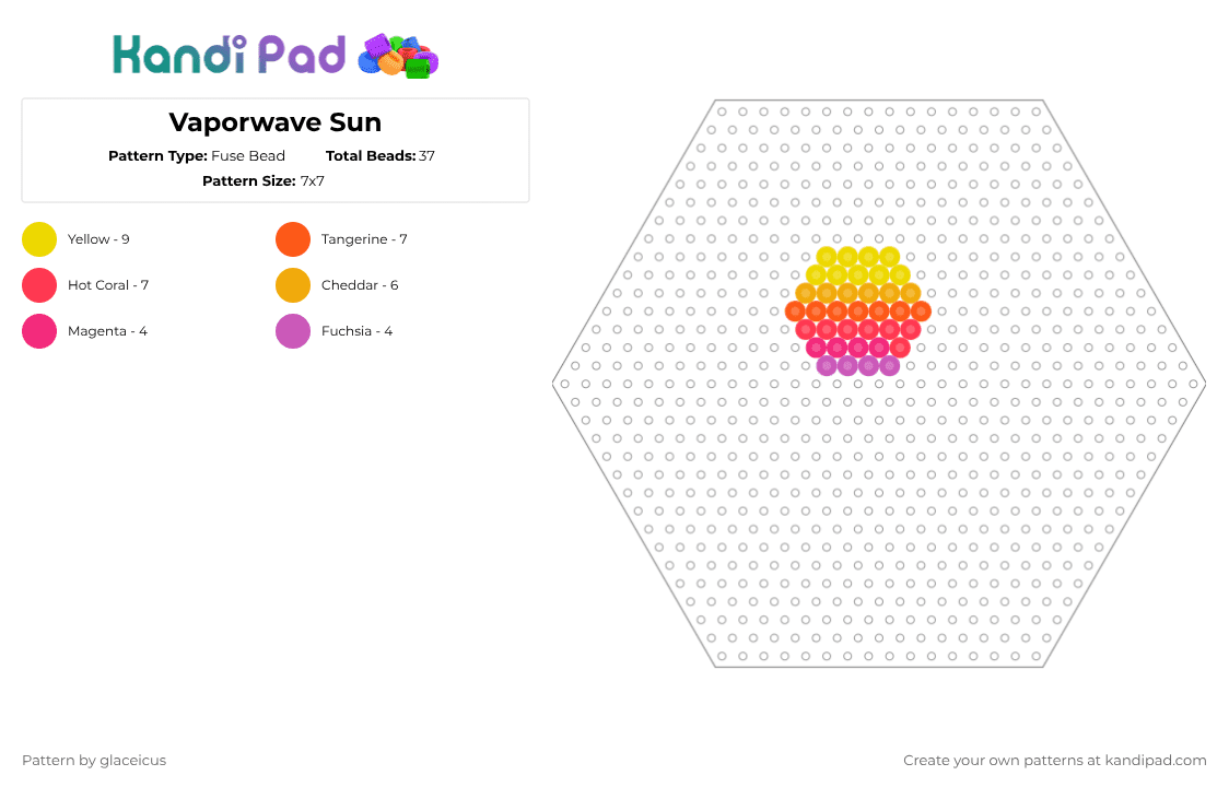 Vaporwave Sun - Fuse Bead Pattern by glaceicus on Kandi Pad - orange,yellow,cotdvaporwave,sun,vaporwave,90s,80s,warm