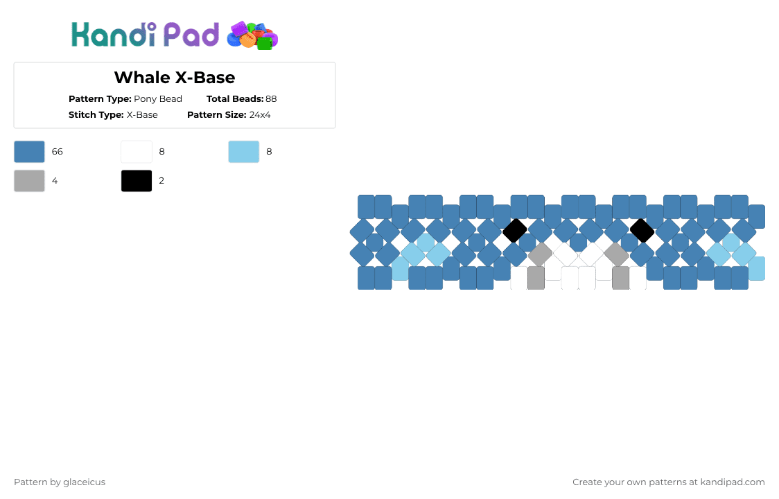 Whale X-Base - Pony Bead Pattern by glaceicus on Kandi Pad - blue,whale,white,cotdbluewhale,ocean,sea,big,underwater