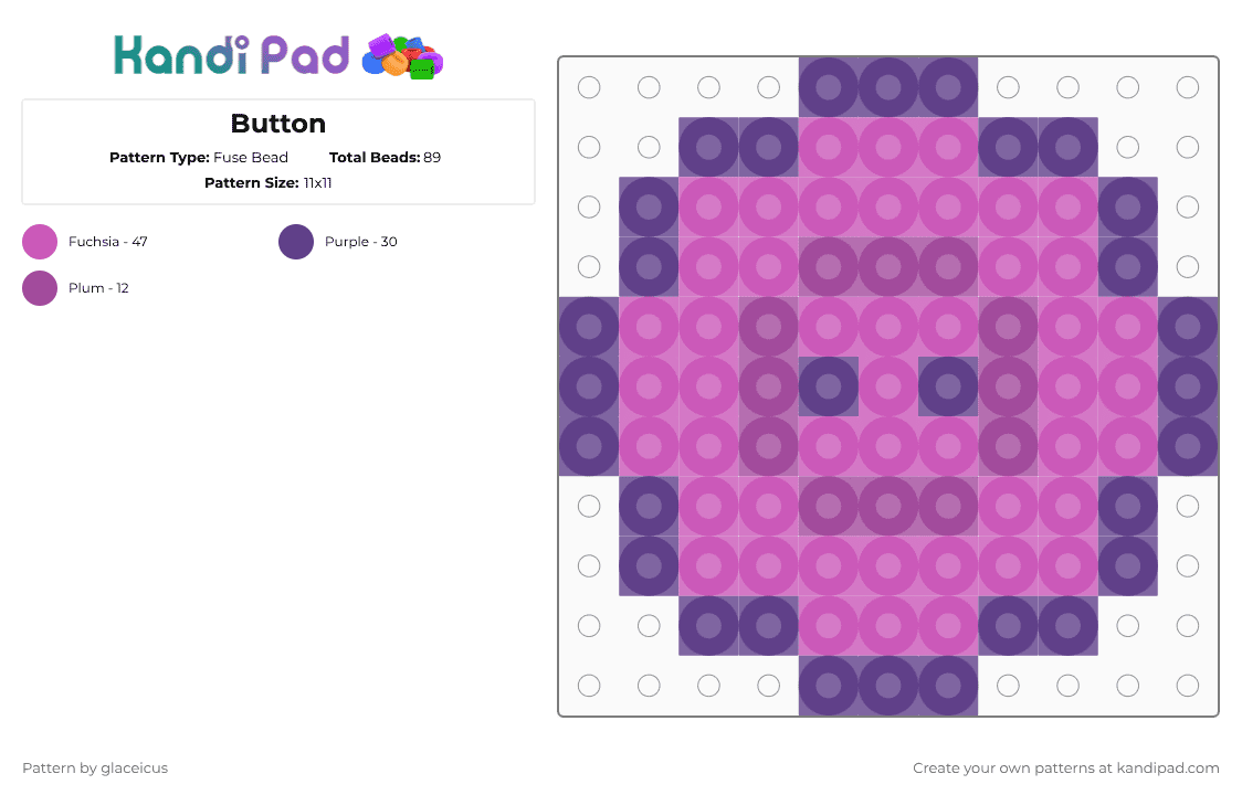 Button - Fuse Bead Pattern by glaceicus on Kandi Pad - button, cosplay, cotdbuttons, pink, purple, ragatha