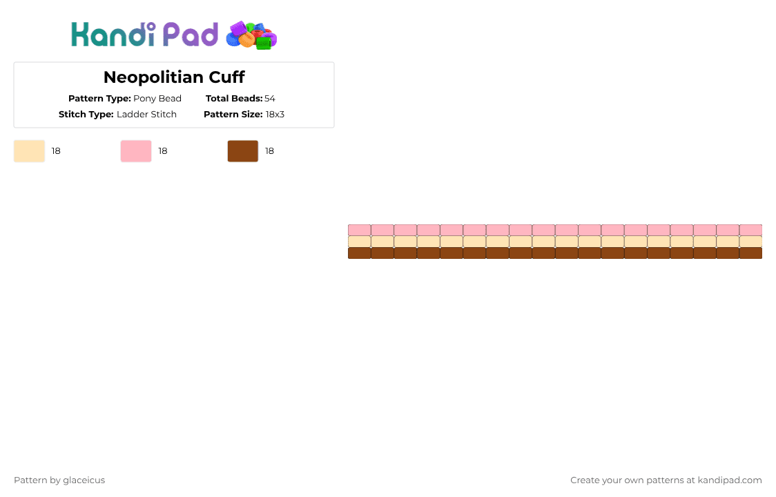 Neopolitian Cuff - Pony Bead Pattern by glaceicus on Kandi Pad - beige,pink,red,white,dango,brown,ice cream