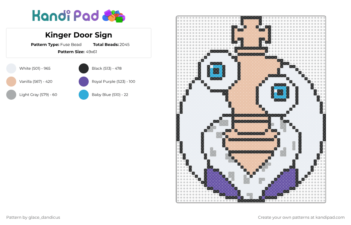 Kinger Door Sign - Fuse Bead Pattern by glaceicus on Kandi Pad - white,beige,kinger,tadc,the amazing digital circus,digital circus,purple,peach,king,chess