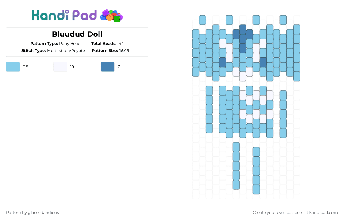 Bluudud Doll - Pony Bead Pattern by glaceicus on Kandi Pad - light blue,bluudud,blue,doll,forsaken,colorkidds,c00lkidds,bluu,dud