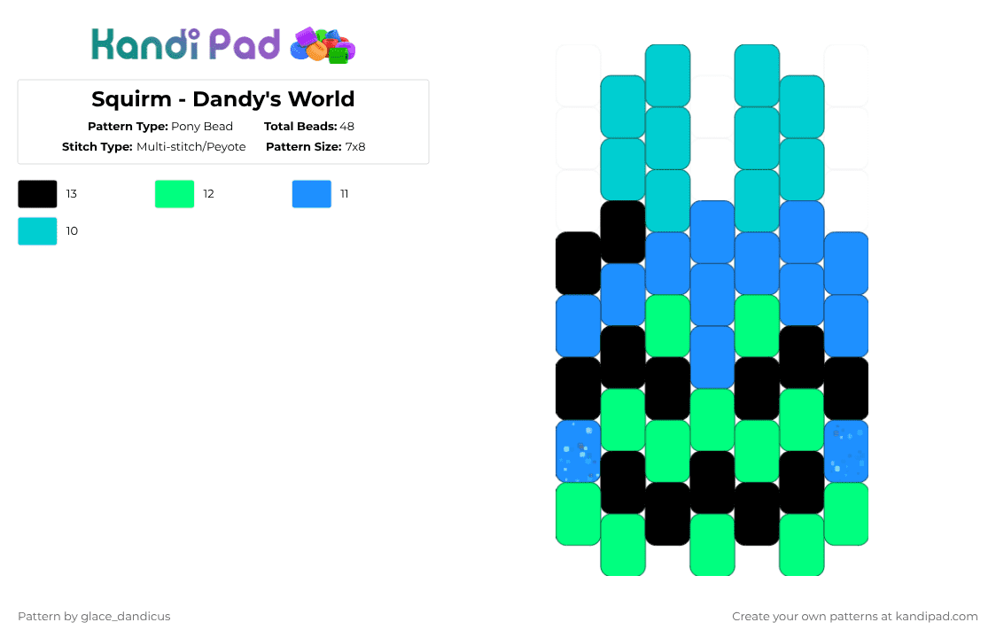 Squirm - Dandy\'s World - Pony Bead Pattern by glaceicus on Kandi Pad - teal,light blue,dandysworld,dandys world,catipillar,dw,green,squirm,blue