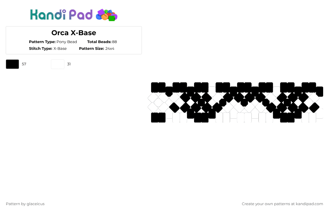 Orca X-Base - Pony Bead Pattern by glaceicus on Kandi Pad - black,white,cotdbluewhale,whale,orca
