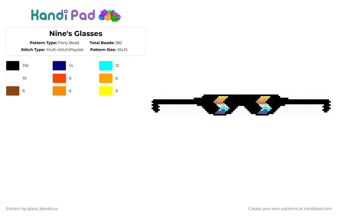 Nine\'s Glasses - Pony Bead Pattern by glaceicus on Kandi Pad - black,light blue,orange,colorful,nine,xfohv,glasses,tpot,bfdi,jacknjellify,algebralien,9