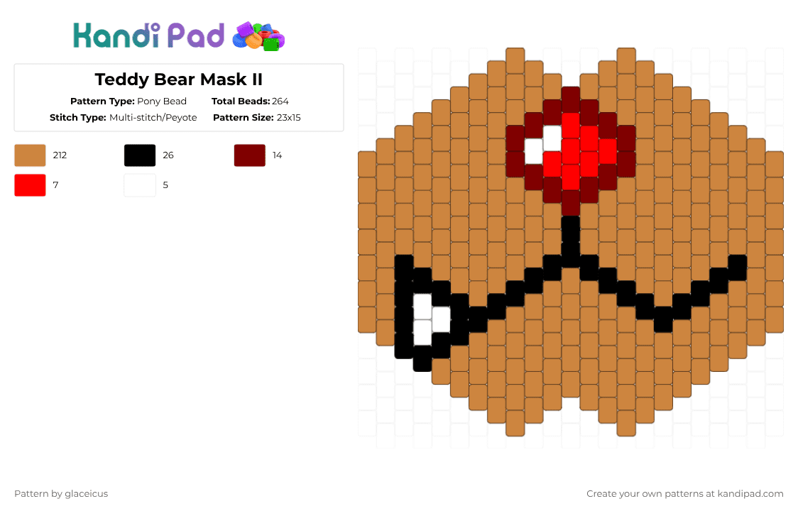 Teddy Bear Mask II - Pony Bead Pattern by glaceicus on Kandi Pad - orange,teddy bear,teddy,bear,inanimate insanity,ii,tb,osc,cosplay