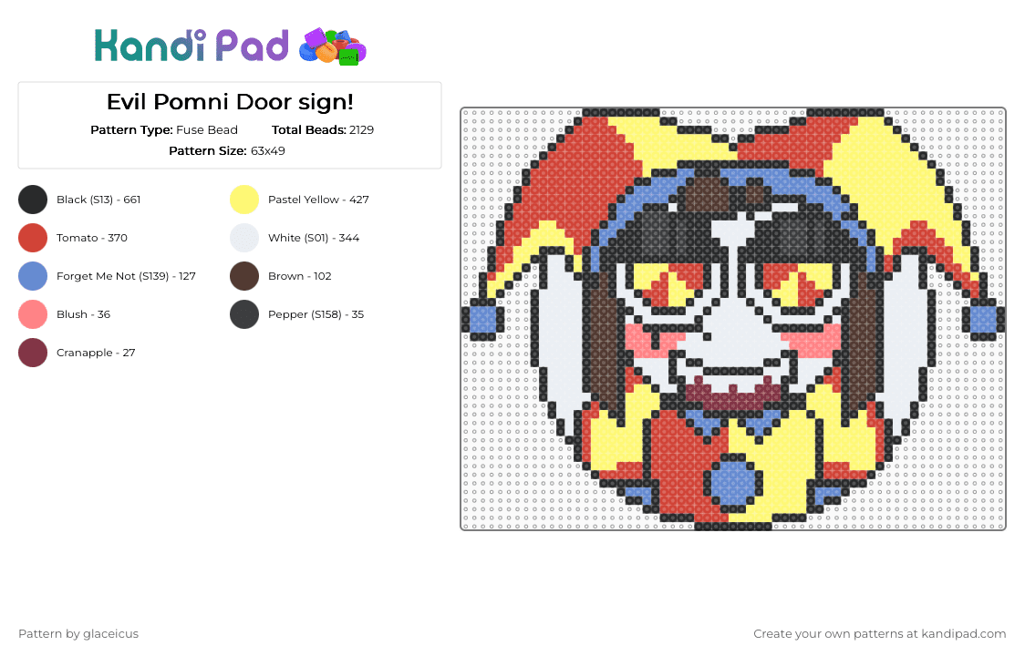 Evil Pomni Door sign! - Fuse Bead Pattern by glaceicus on Kandi Pad - red,yellow