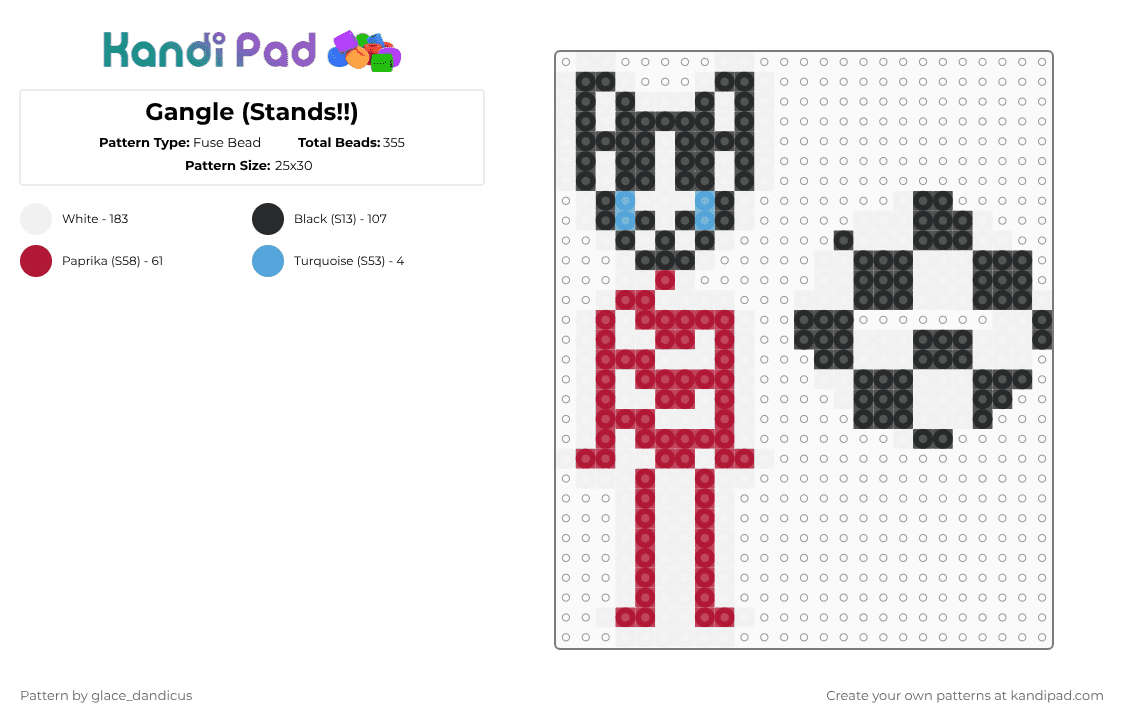 Gangle (Stands!!) - Fuse Bead Pattern by glaceicus on Kandi Pad - white,red,gangle,tadc,theamazingdigitalcircus,ribbon,mask,sad