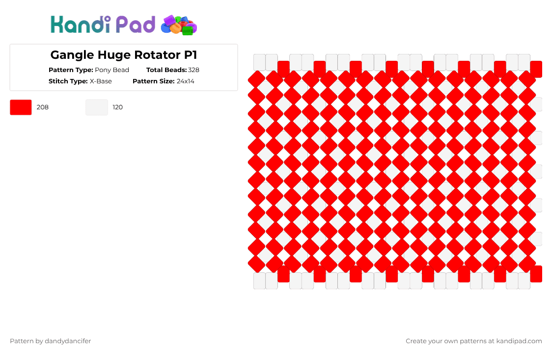 Gangle Huge Rotator P1 - Pony Bead Pattern by glaceicus on Kandi Pad - red,white