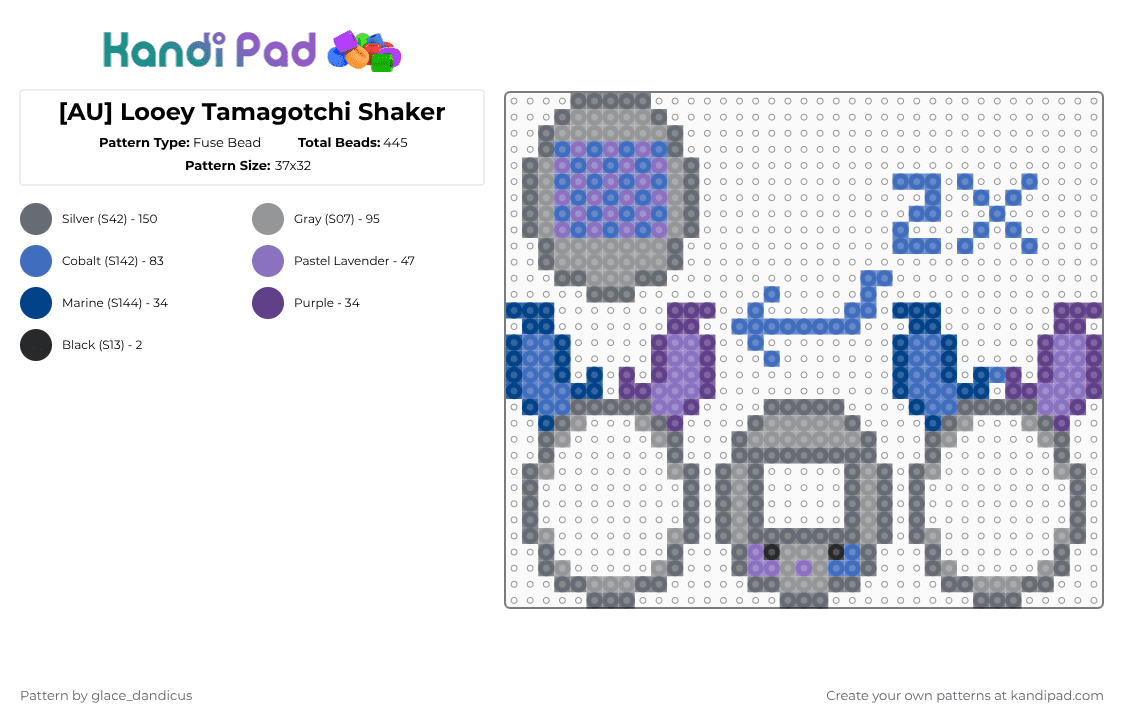 [AU] Looey Tamagotchi Shaker - Fuse Bead Pattern by glaceicus on Kandi Pad - gray,blue,alternateuniverse,au,looey,dandysworld,tamagotchi,shaker,keychain,balloon