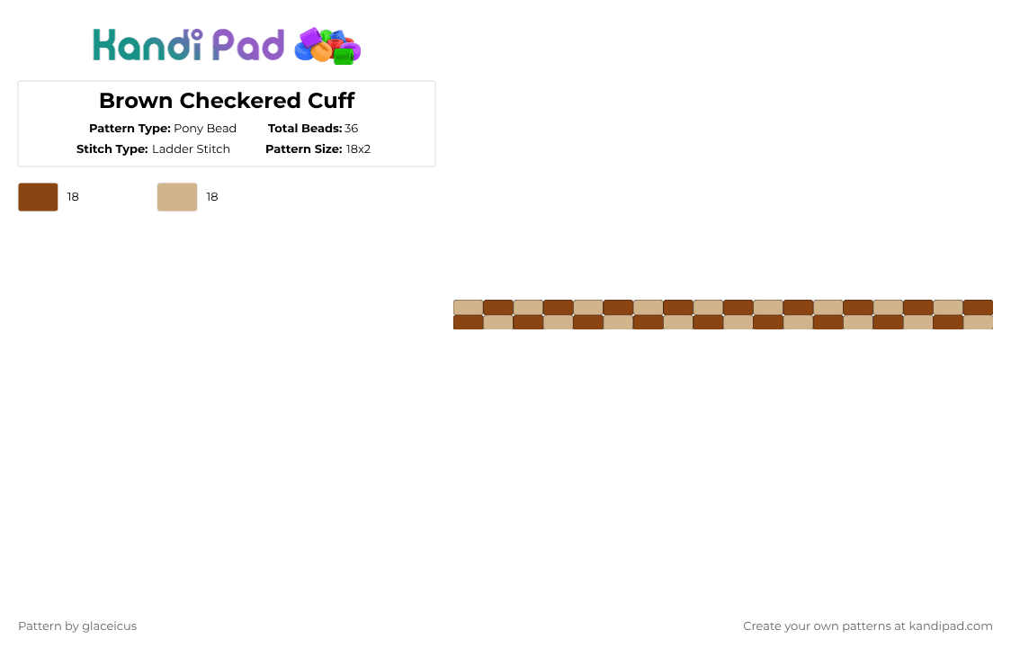 Brown Checkered Cuff - Pony Bead Pattern by glaceicus on Kandi Pad - beige, red