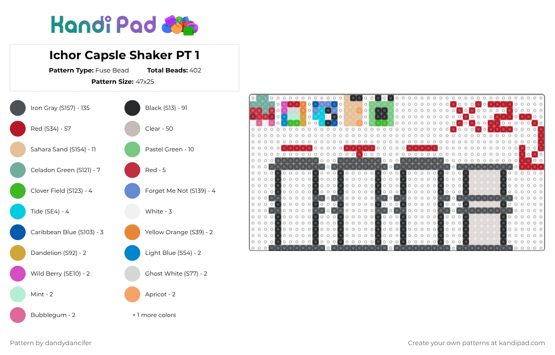 Ichor Capsle Shaker PT 1 - Fuse Bead Pattern by glaceicus on Kandi Pad - purple,red,beige,dandysworld,ichor,shaker,keychain,part1