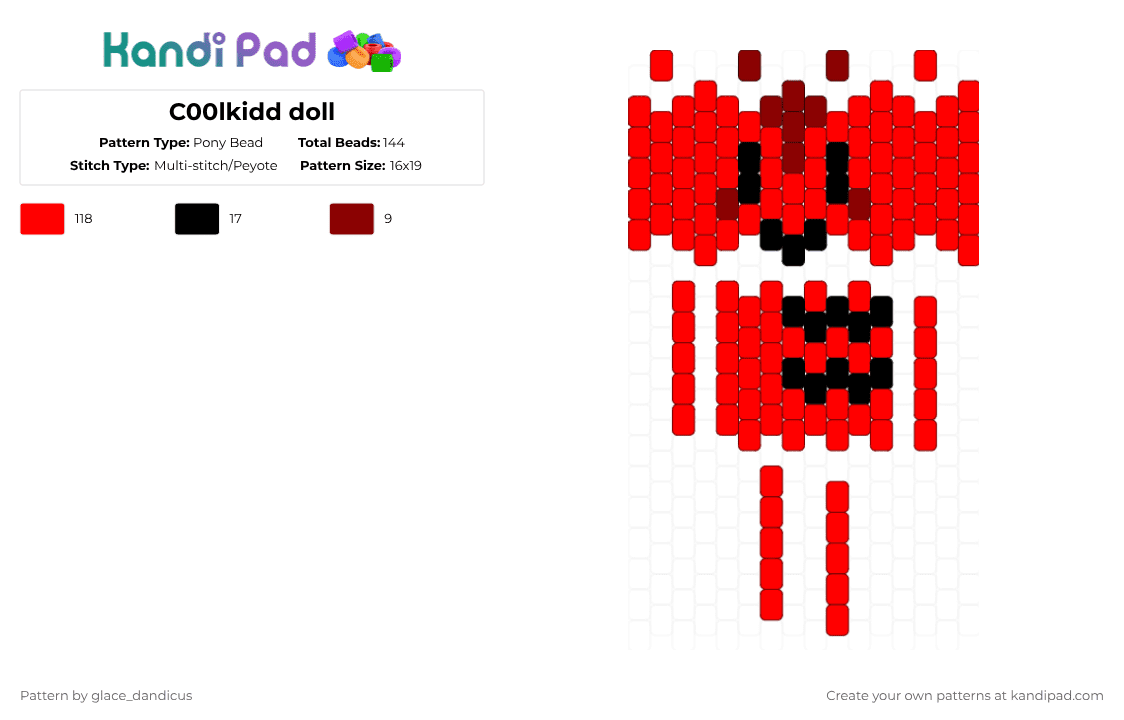 C00lkidd doll - Pony Bead Pattern by glaceicus on Kandi Pad - red,c00lkidd,forsaken,robloxmyth,colorkidds,c00lkidds,doll,c00l